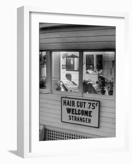 Man Waiting in a Barber Shop For a Haircut-Francis Miller-Framed Photographic Print