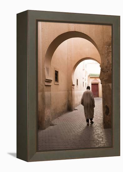 Man Walking Down Narrow Alley by Ali Ben Youssef Medersa, North Africa-Stephen Studd-Framed Premier Image Canvas