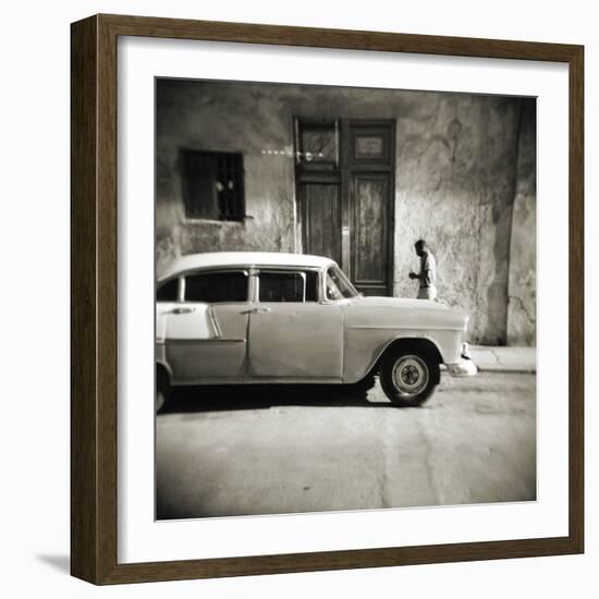 Man Walking Past Old American Car, Havana, Cuba, West Indies, Central America-Lee Frost-Framed Photographic Print