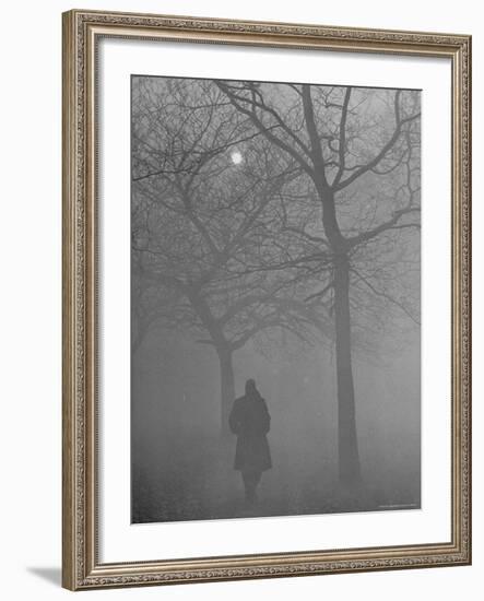 Man Walking Through Hyde Park in the Fog-Mark Kauffman-Framed Photographic Print