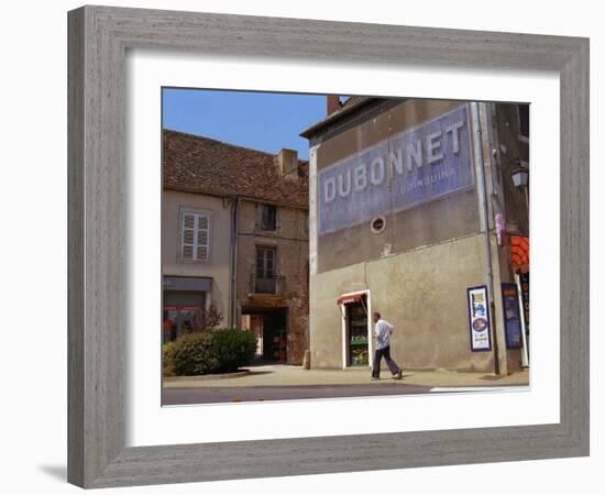 Man Walking Under Faded Advertisement for Dubonnet, Village in Cote Chalonaise, Bourgogne, France-Per Karlsson-Framed Photographic Print