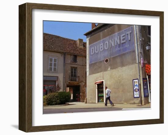 Man Walking Under Faded Advertisement for Dubonnet, Village in Cote Chalonaise, Bourgogne, France-Per Karlsson-Framed Photographic Print