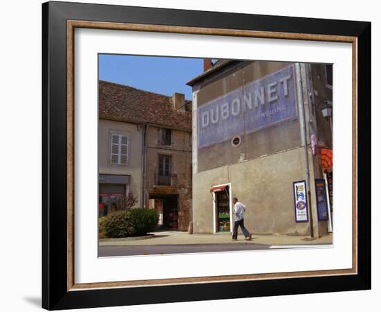 Man Walking Under Faded Advertisement for Dubonnet, Village in Cote Chalonaise, Bourgogne, France-Per Karlsson-Framed Photographic Print