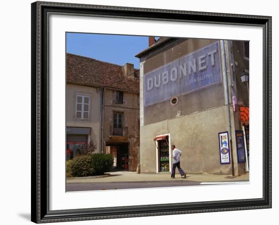 Man Walking Under Faded Advertisement for Dubonnet, Village in Cote Chalonaise, Bourgogne, France-Per Karlsson-Framed Photographic Print