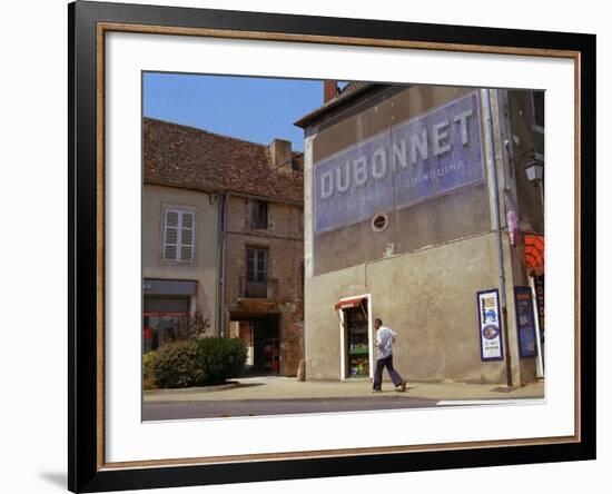 Man Walking Under Faded Advertisement for Dubonnet, Village in Cote Chalonaise, Bourgogne, France-Per Karlsson-Framed Photographic Print