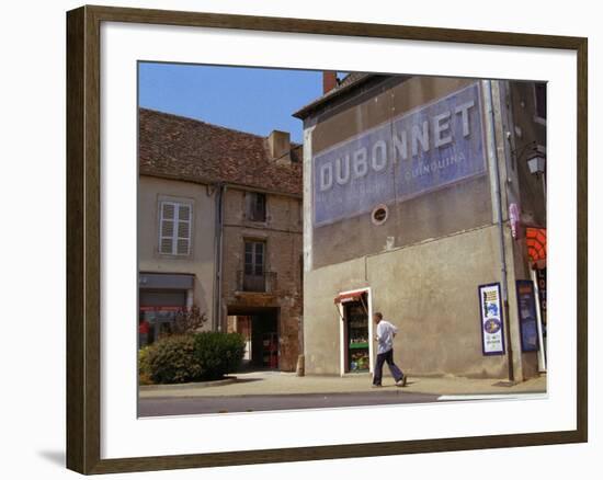 Man Walking Under Faded Advertisement for Dubonnet, Village in Cote Chalonaise, Bourgogne, France-Per Karlsson-Framed Photographic Print