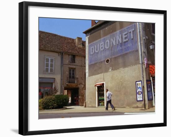 Man Walking Under Faded Advertisement for Dubonnet, Village in Cote Chalonaise, Bourgogne, France-Per Karlsson-Framed Photographic Print