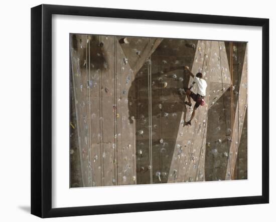 Man Wall Climbing Indoors with Equipment-null-Framed Photographic Print