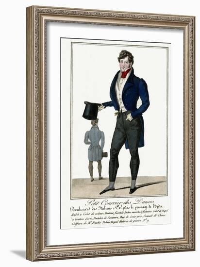 Man Wearing a Blue Jacket and Black Cashmere Trousers Carrying a Top Hat-null-Framed Art Print