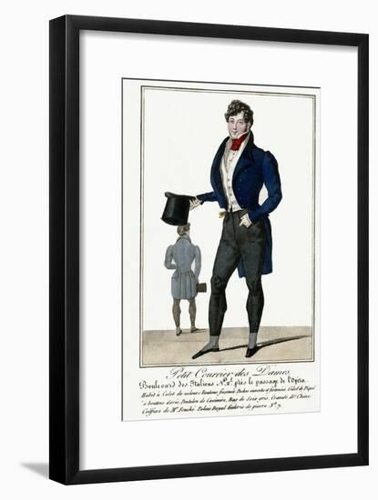 Man Wearing a Blue Jacket and Black Cashmere Trousers Carrying a Top Hat-null-Framed Art Print