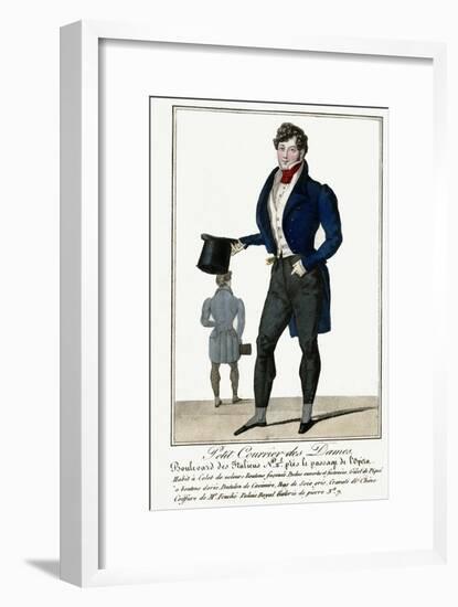 Man Wearing a Blue Jacket and Black Cashmere Trousers Carrying a Top Hat-null-Framed Art Print