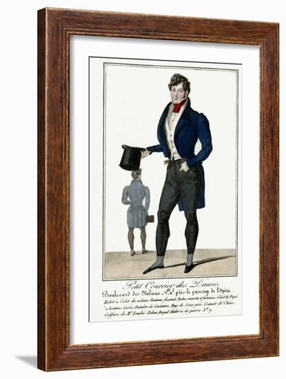 Man Wearing a Blue Jacket and Black Cashmere Trousers Carrying a Top Hat-null-Framed Art Print