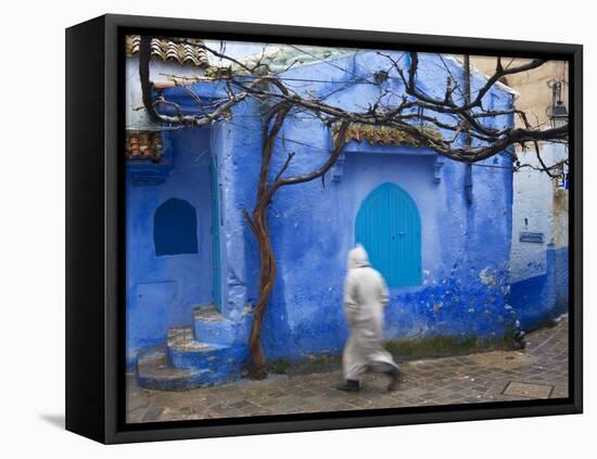 Man Wearing a Djellaba on the Street, Chefchaouen, Morocco-Peter Adams-Framed Premier Image Canvas