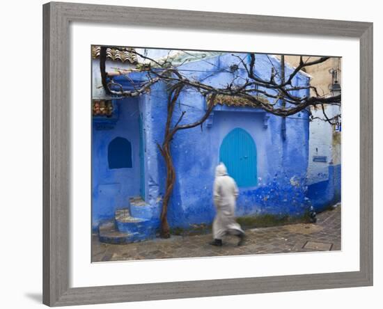 Man Wearing a Djellaba on the Street, Chefchaouen, Morocco-Peter Adams-Framed Photographic Print