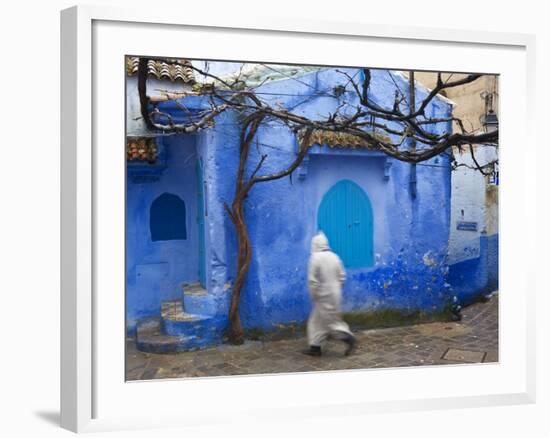 Man Wearing a Djellaba on the Street, Chefchaouen, Morocco-Peter Adams-Framed Photographic Print