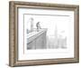 Man wearing hiking clothes peers out from the top of a building having jus? - New Yorker Cartoon-Jason Patterson-Framed Premium Giclee Print