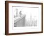 Man wearing hiking clothes peers out from the top of a building having jus? - New Yorker Cartoon-Jason Patterson-Framed Premium Giclee Print
