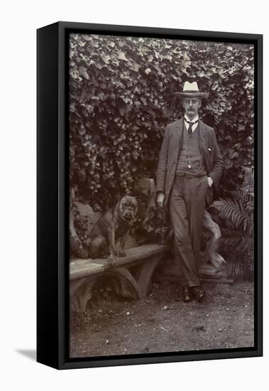 Man with a Bulldog in a Garden-null-Framed Premier Image Canvas