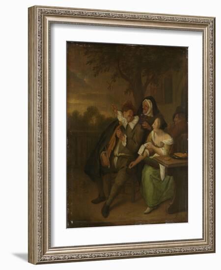 Man with a Fiddle in Bad Company-Jan Havicksz Steen-Framed Art Print