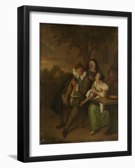 Man with a Fiddle in Bad Company-Jan Havicksz Steen-Framed Art Print