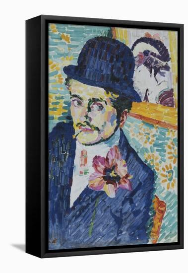 Man with a Tulip (Portrait of Jean Metzinger)-Robert Delaunay-Framed Premier Image Canvas