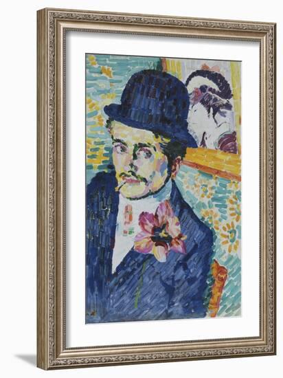 Man with a Tulip (Portrait of Jean Metzinger)-Robert Delaunay-Framed Giclee Print