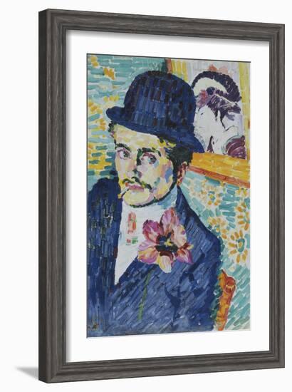 Man with a Tulip (Portrait of Jean Metzinger)-Robert Delaunay-Framed Giclee Print