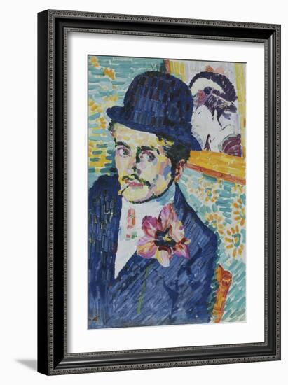 Man with a Tulip (Portrait of Jean Metzinger)-Robert Delaunay-Framed Giclee Print