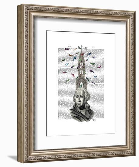 Man with Bird Tower-Fab Funky-Framed Art Print