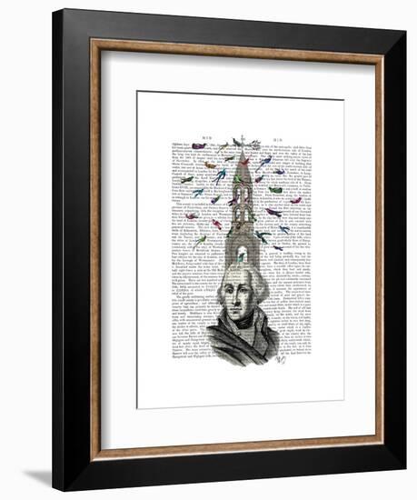 Man with Bird Tower-Fab Funky-Framed Art Print