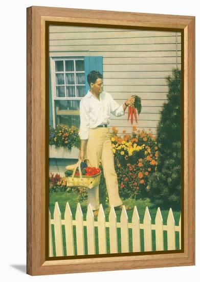 Man with Carrots in Yard-null-Framed Stretched Canvas