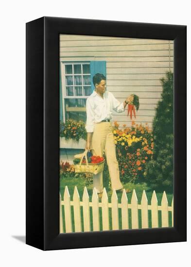 Man with Carrots in Yard-null-Framed Stretched Canvas