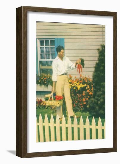 Man with Carrots in Yard-null-Framed Art Print