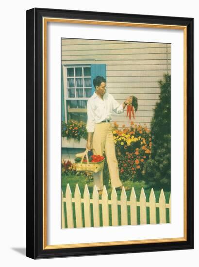 Man with Carrots in Yard-null-Framed Art Print