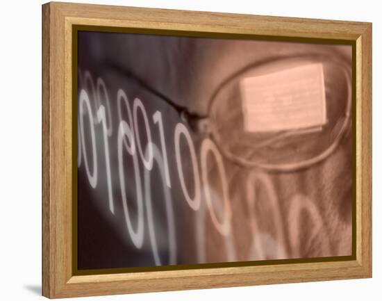 Man with Computer Screen Reflected in Glasses and Binary Code-null-Framed Premier Image Canvas