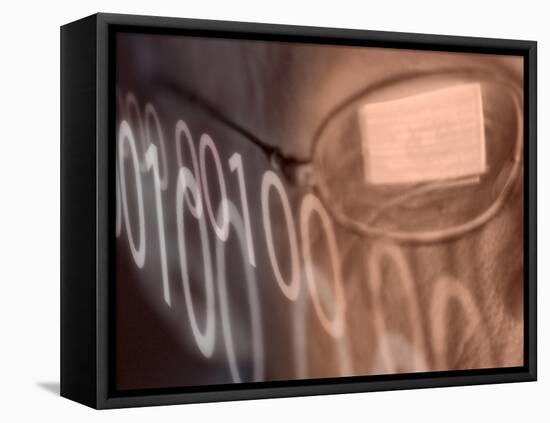 Man with Computer Screen Reflected in Glasses and Binary Code-null-Framed Premier Image Canvas