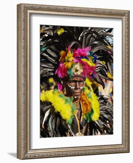 Man with Facial Decoration and Head-Dress with Feathers at Mardi Gras Carnival, Philippines-Alain Evrard-Framed Photographic Print