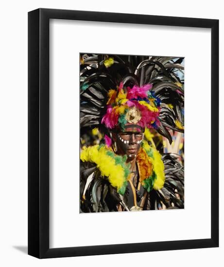 Man with Facial Decoration and Head-Dress with Feathers at Mardi Gras Carnival, Philippines-Alain Evrard-Framed Photographic Print