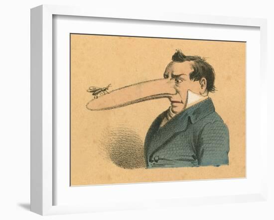 Man with Fly on the End of His Long Nose-English School-Framed Giclee Print