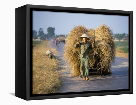 Man with Freshly Harvested Rice on Cart in the Ricefields of Bac Thai Province-Robert Francis-Framed Premier Image Canvas