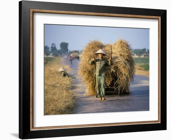 Man with Freshly Harvested Rice on Cart in the Ricefields of Bac Thai Province-Robert Francis-Framed Photographic Print