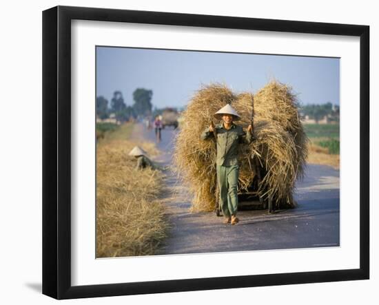 Man with Freshly Harvested Rice on Cart in the Ricefields of Bac Thai Province-Robert Francis-Framed Photographic Print