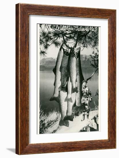 Man with Giant Trout-null-Framed Art Print