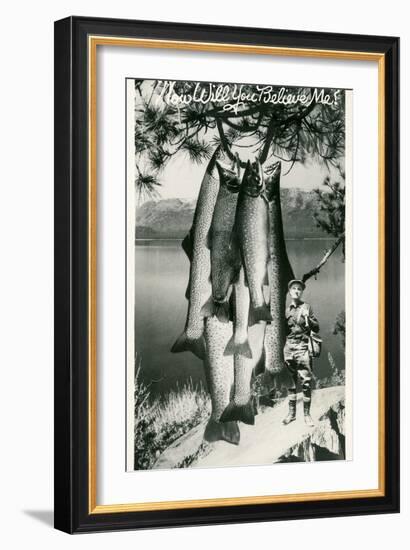 Man with Giant Trout-null-Framed Art Print