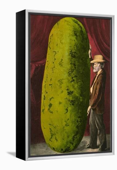 Man with Giant Watermelon-null-Framed Stretched Canvas