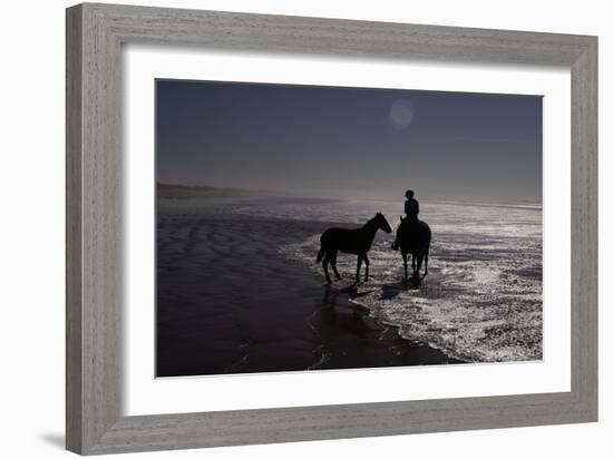 Man with Horses on the Beach-Nora Hernandez-Framed Photographic Print