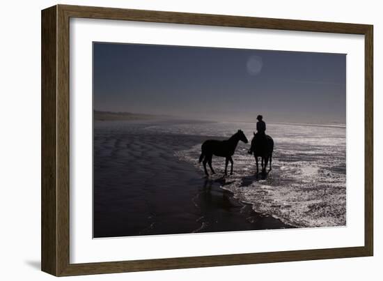 Man with Horses on the Beach-Nora Hernandez-Framed Photographic Print