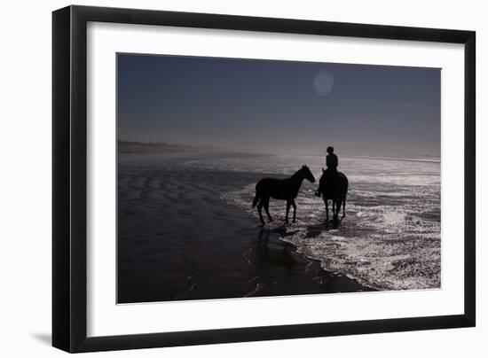 Man with Horses on the Beach-Nora Hernandez-Framed Photographic Print