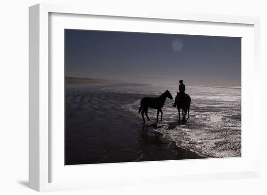 Man with Horses on the Beach-Nora Hernandez-Framed Photographic Print
