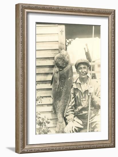 Man with Large Grouper-null-Framed Art Print
